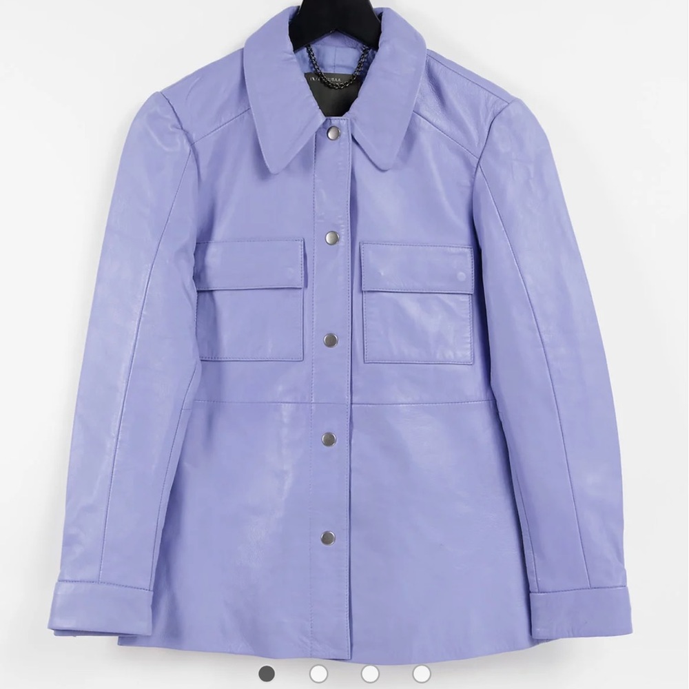 Muubaa pocket front leather shacket in cornflower blue US8